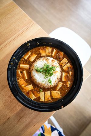 Vegan mapo tofu at Mak Mak Organic  in Oceanside
