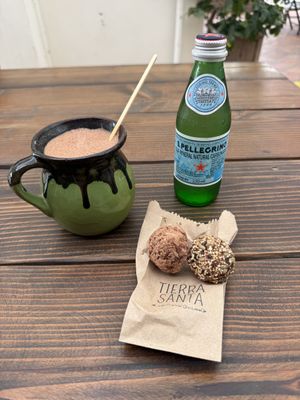 Water-based cacao and bliss balls  at Tierra Santa BCS - Collaborative Coffee Shop in Todos Santos