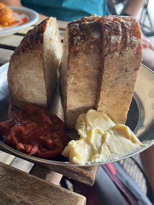 Bread with “butter” and jam  at Lychees in Warsaw