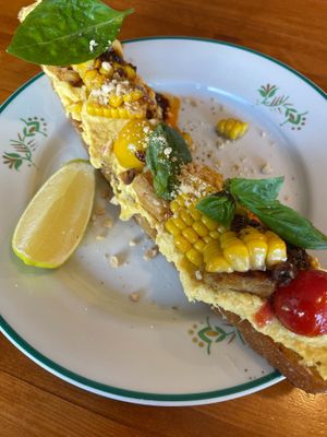 focaccia with corn and tempeh at Lychees in Warsaw