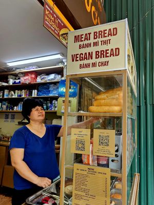 The owner at Xoi Banh Mi Kim Huong in Hanoi