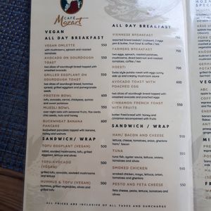 Menu at Café Mozart - Maybe closed in Kathmandu