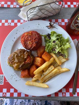 Stuffed tomato and pepper  at Porto Grill in Pireas