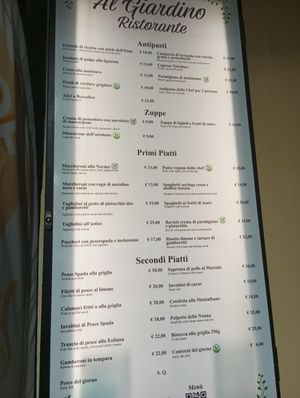 Menu at Ristorante Al Giardino in Taormina