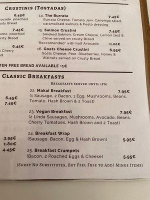 Only thing I found that was clearly labeled vegan on the menu; the Vegan Breakfast (July 2023) at Makai Cafe in Orihuela