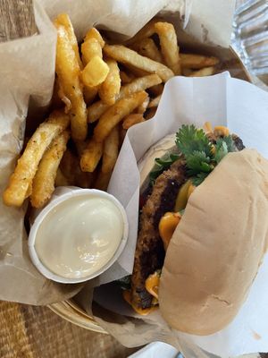 Burger and fries   at Yuzu in Hveragerdji