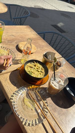 Vegan Ramen Curry with Tofu. So good!!  at Ses Cosines Restaurant in Mallorca