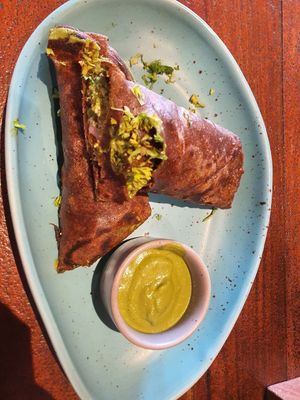 Vegan tofu Bhurji wrap gluten free at The Vegan Room in Jaipur