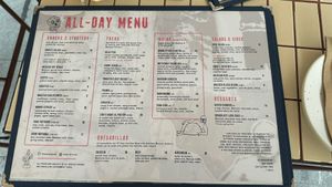 Menu kaart. V=vegetarian VG=vegan  at Super Loco - Customs House in Central Singapore