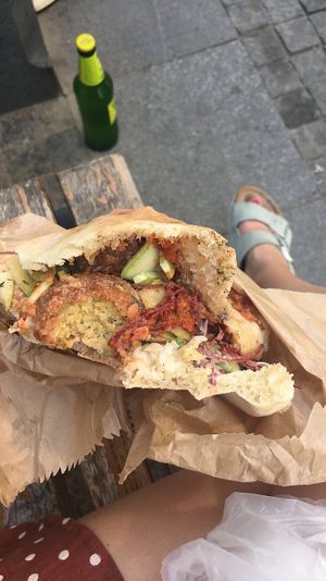 Hummus, Falafel and some salad  at Tel Aviv Hummus House in Belgrade