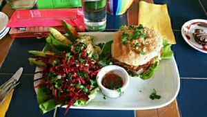 Tofu BBQ burger, avo & hummus at Bookstop Cafe in Kenmare