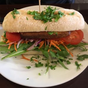 Tofu ‘blt’ ciabatta. at Bookstop Cafe in Kenmare