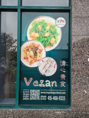 Advertising vegan food outside! at Imperial Garden in San Francisco