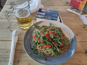 Potato waffle and a local beer at Blauths Streetfood & Meer in Cuxhaven