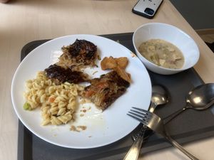 (Some) Options for today were Mac n cheese, a rice paper roll type thing, and a broccoli cheddar soup type thing with tofu (incredible)  at Dary Země in Roznov Pod Radhostem