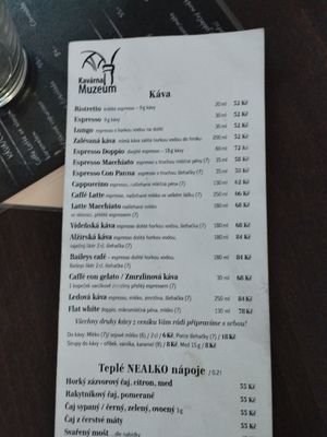soy milk 6 Kč surcharge at Kavárna Muzeum in Jihlava