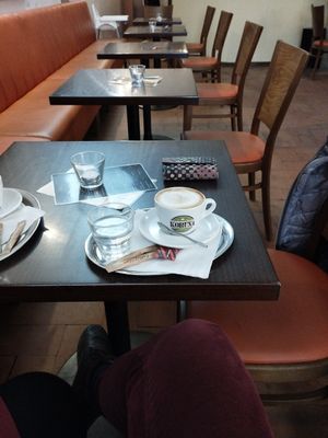 Soy flat white with hazelnut syrup at Kavárna Muzeum in Jihlava