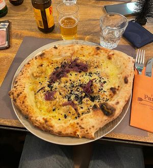 Tuna, caramelized onions and olive powder  at Fratelli Panza in Udine