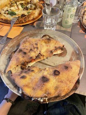 Vegan version of the fried eggplant pizza  at Fratelli Panza in Udine
