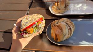 Cinnamon snails & vegan sandwich  at Godt Brød Munch Brygge in Oslo