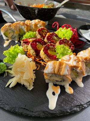 middle: MTK tempura roll; outside: Hokkaido roll at Monchi in Leipzig