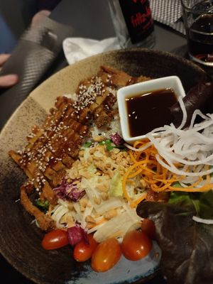 Reis mit veganen Chicken streifen (Nr.26) at Monchi in Leipzig