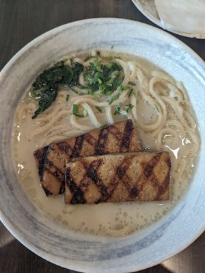 Yasai ramen with grilled tofu and thickest noodles at Okiboru in Atlanta