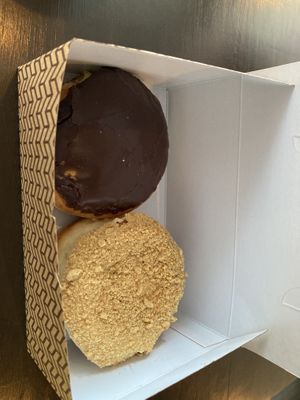 Boston Crème (top) and Banana Crème (bottom) donuts    at Bitchin Donuts in Albany