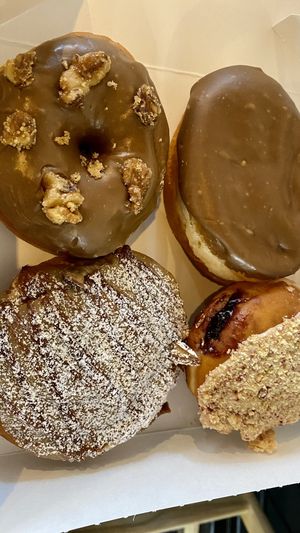 Butter pecan, salted caramel apple, French toast roll, blueberry cronch  at Bitchin Donuts in Albany