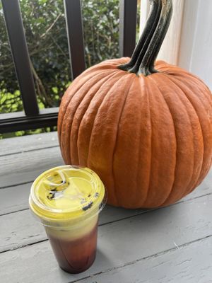 Candy Corn Macchiato 🎃  at Bitchin Donuts in Albany