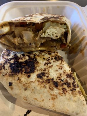 Breakfast burrito with Just Egg.  at Bitchin Donuts in Albany