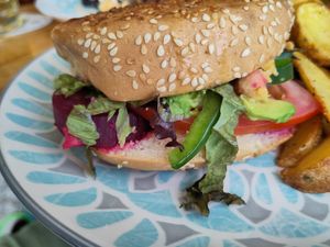 vegan toasted sandwich, heavy on the beetroot at To Tzitziki Sto Almiriki in Crete