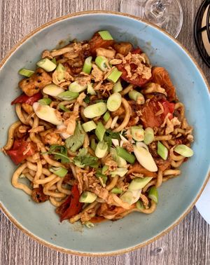 TERIYAKI TOFU UDON NOODLES  at Dalu in De Haan