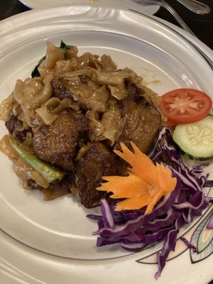 Pad See Aew with mock duck    at Green Elephants Thai Vegan in Watkins Glen