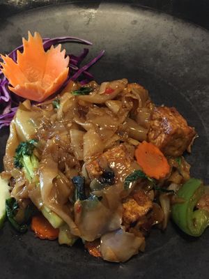 Drunken noodles with tofu  at Green Elephants Thai Vegan in Watkins Glen