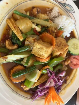 Cashew stir fry: dinner-size portion  at Green Elephants Thai Vegan in Watkins Glen
