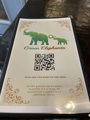Menu cover  at Green Elephants Thai Vegan in Watkins Glen