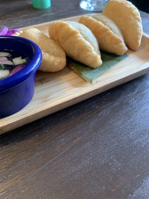 Curry puffs for the win! Delicious and packed with a beautiful balance of curry and creaminess .  at Green Elephants Thai Vegan in Watkins Glen