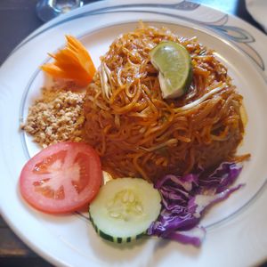 Pad thai with tofu (hidden inside noodles) at Green Elephants Thai Vegan in Watkins Glen