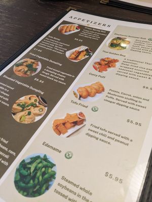 Portion of their menu at Green Elephants Thai Vegan in Watkins Glen