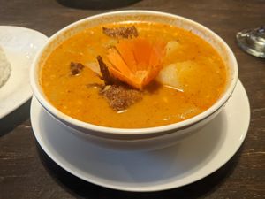 Massaman curry with mock duck at Green Elephants Thai Vegan in Watkins Glen