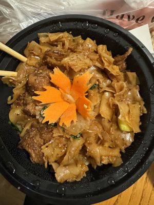 Pad See Aew with Mock Duck  at Green Elephants Thai Vegan in Watkins Glen