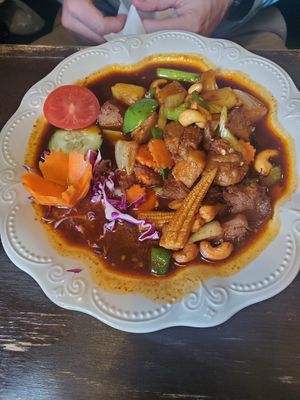 Cashew sauce with mock duck at Green Elephants Thai Vegan in Watkins Glen