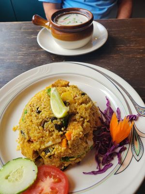 Pineapple fried rice and Tom kha soup at Green Elephants Thai Vegan in Watkins Glen