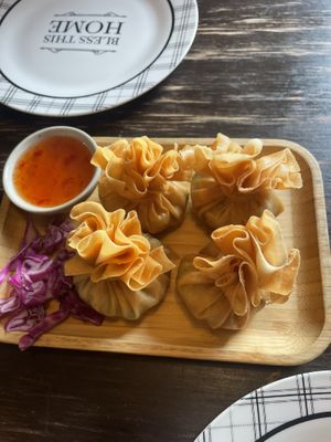 Thai golden bags   at Green Elephants Thai Vegan in Watkins Glen