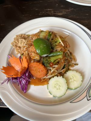 pad thai w fried tofu  at Green Elephants Thai Vegan in Watkins Glen
