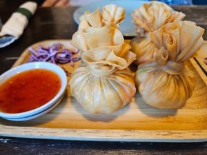 Thai golden bags at Green Elephants Thai Vegan in Watkins Glen