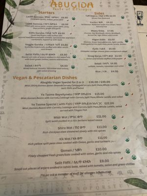 Vegan options clearly labeled   at Abugida  in South West London