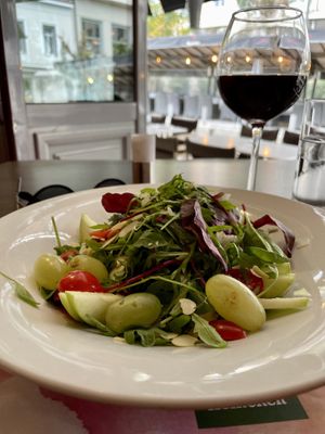 My green salad and wine  at Sin Athina  in Athens