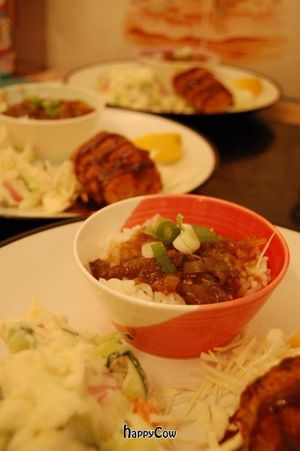 Japanese potato salad, tonkatsu, nasu donburi at Ronin Dining Supper Club in Godalming
